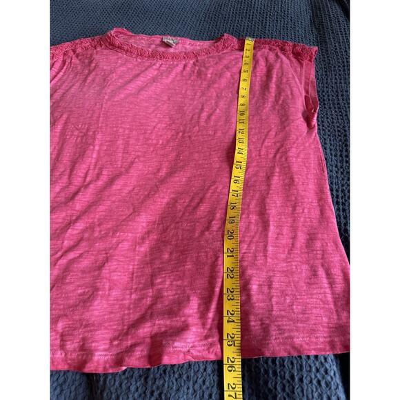 Chico's Pigment-Dyed Lace-Trim Tee Top Deep Pink Size 3 XL 16 - Picture 4 of 7